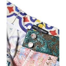 Multicolor Cotton Patchwork Hot Pants Shorts