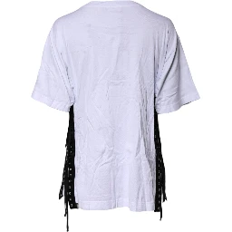 White Print Lace-Up Cotton Crew Neck T-shirt