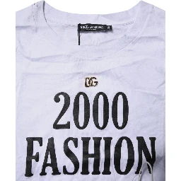 White Print Lace-Up Cotton Crew Neck T-shirt