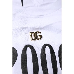 White Print Lace-Up Cotton Crew Neck T-shirt
