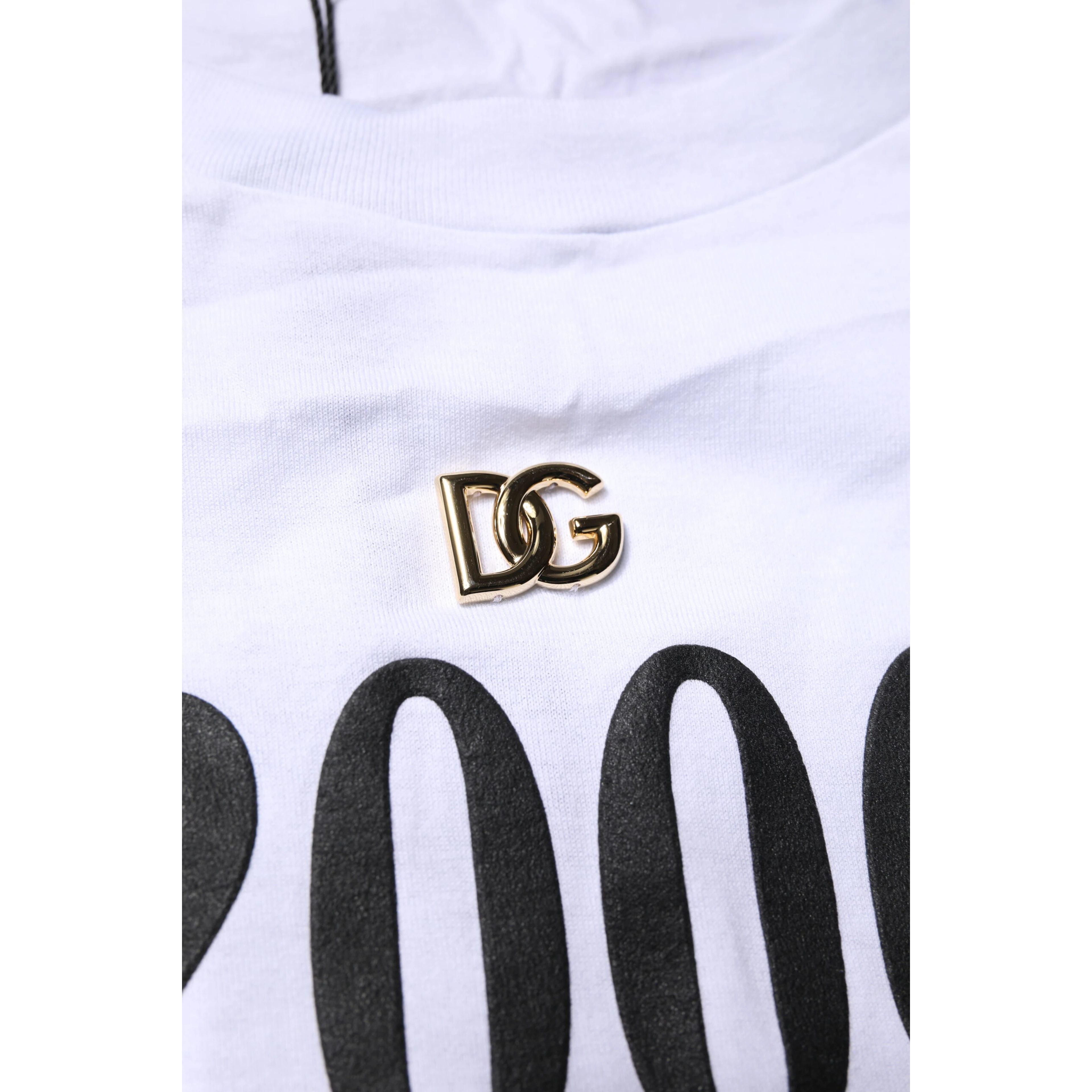 White Print Lace-Up Cotton Crew Neck T-shirt