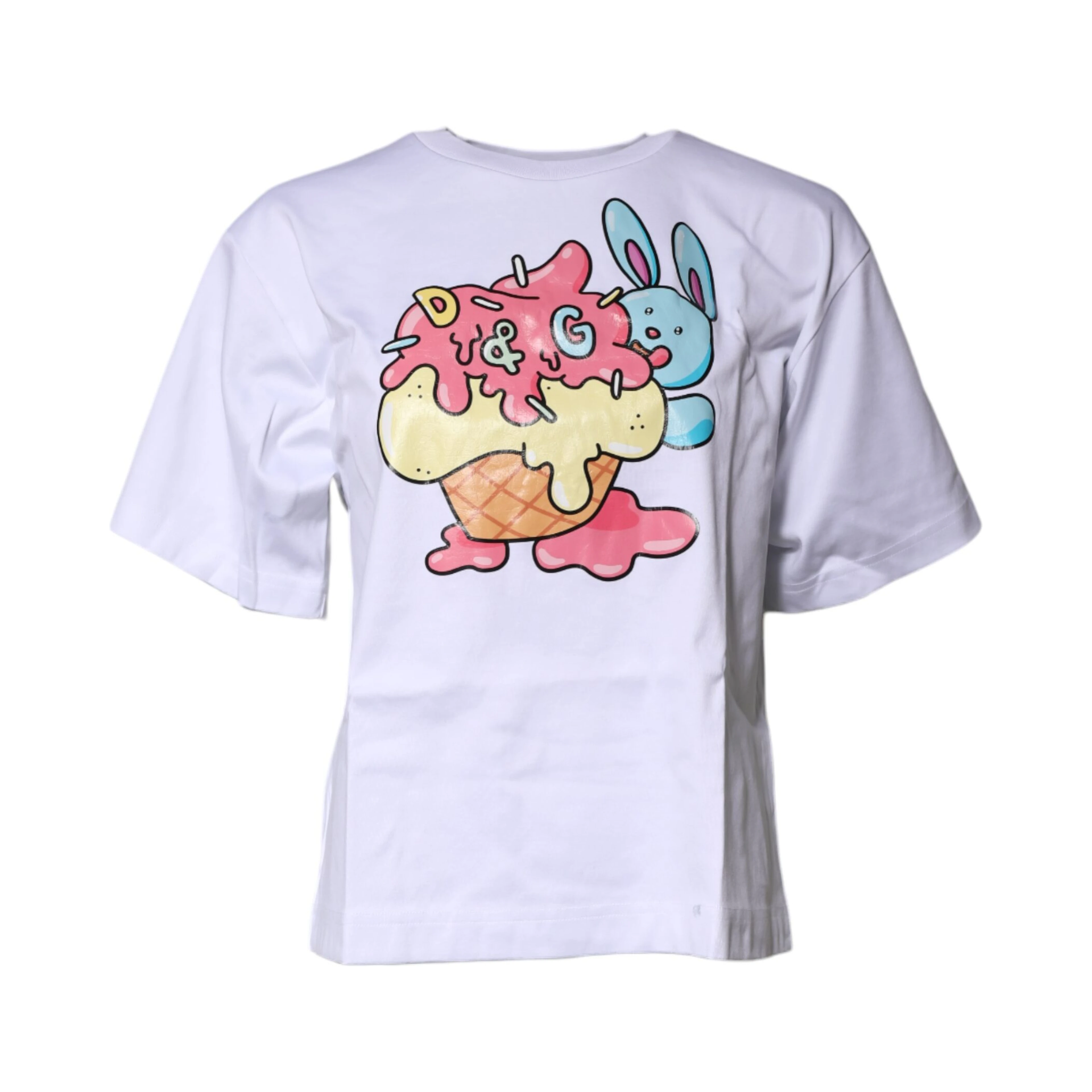 White Printed Cotton Crew Neck Tee T-shirt