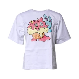 White Printed Cotton Crew Neck Tee T-shirt