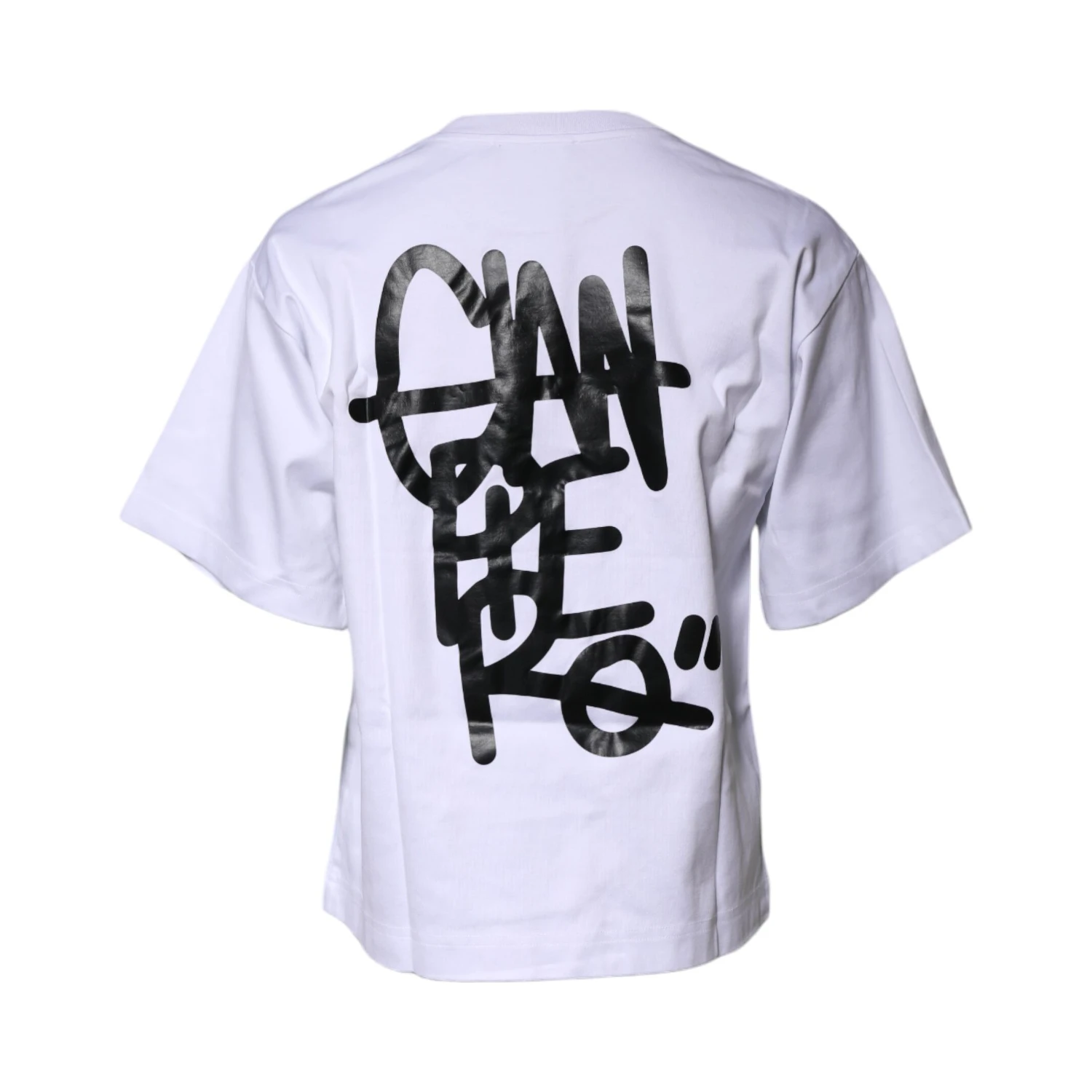 White Printed Cotton Crew Neck Tee T-shirt