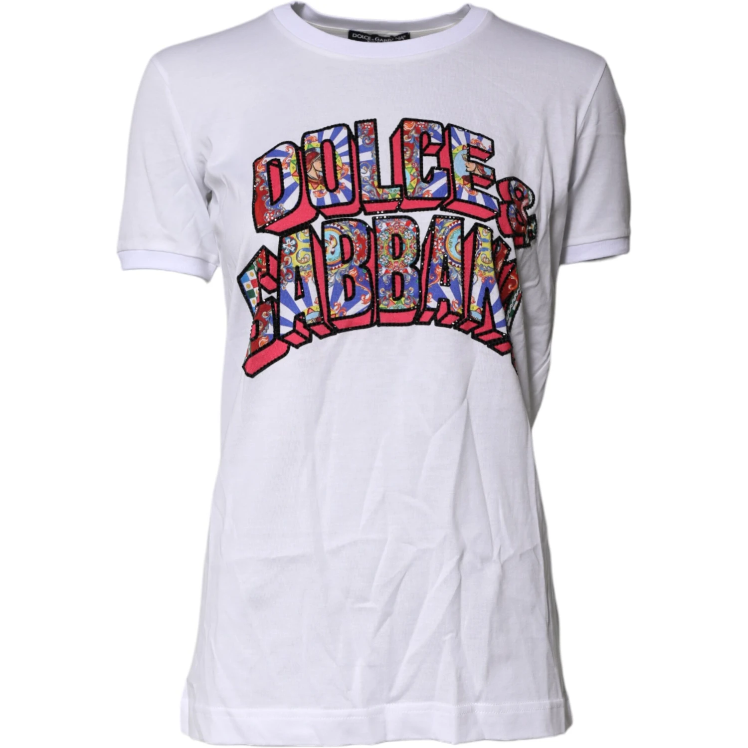 White Cotton Logo Print Round Neck T-shirt