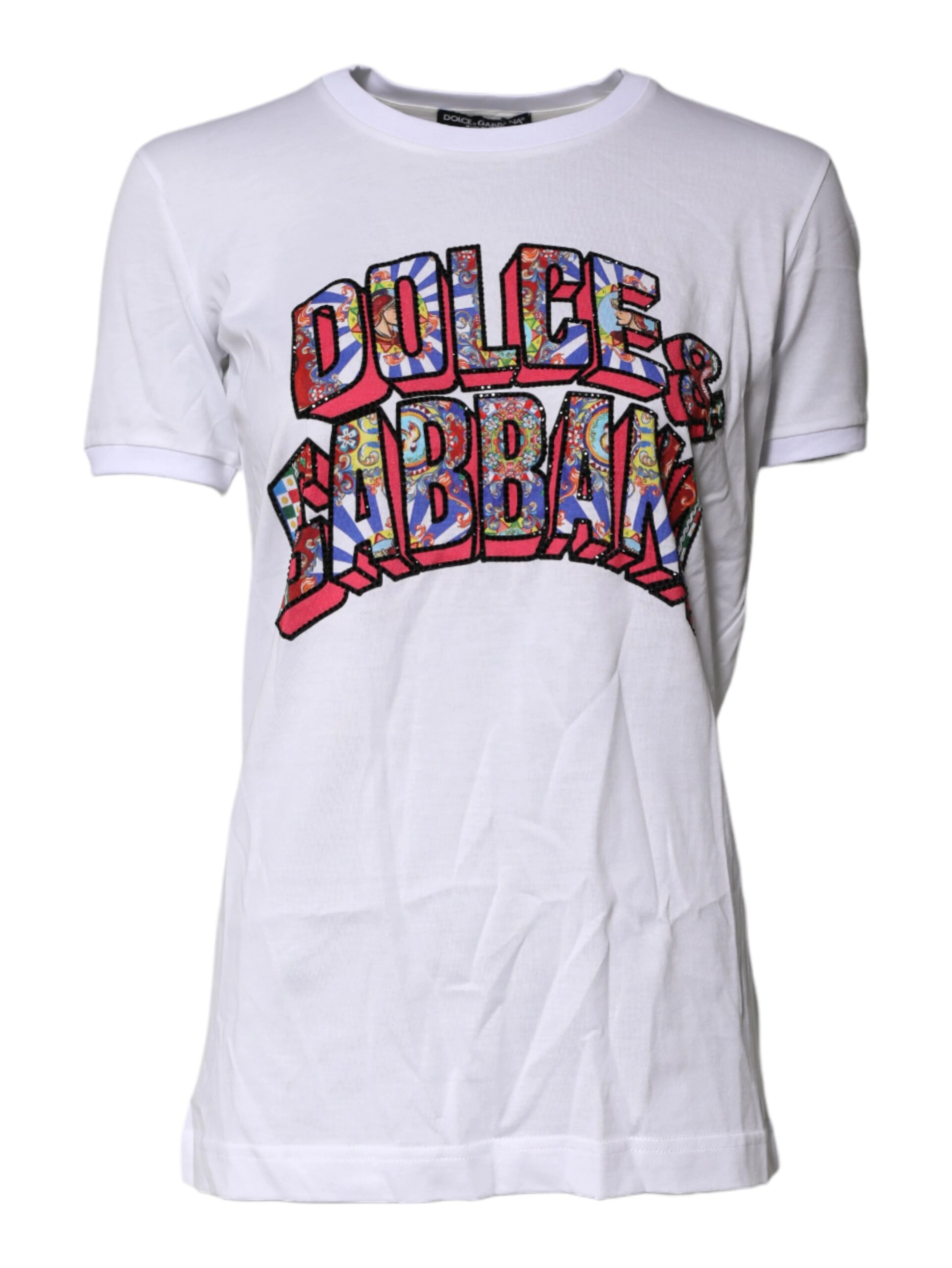 White Cotton Logo Print Round Neck T-shirt