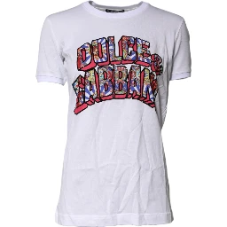 White Cotton Logo Print Round Neck T-shirt