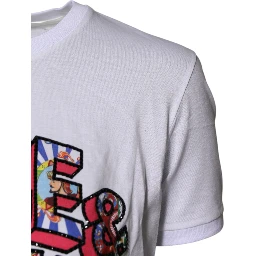 White Cotton Logo Print Round Neck T-shirt