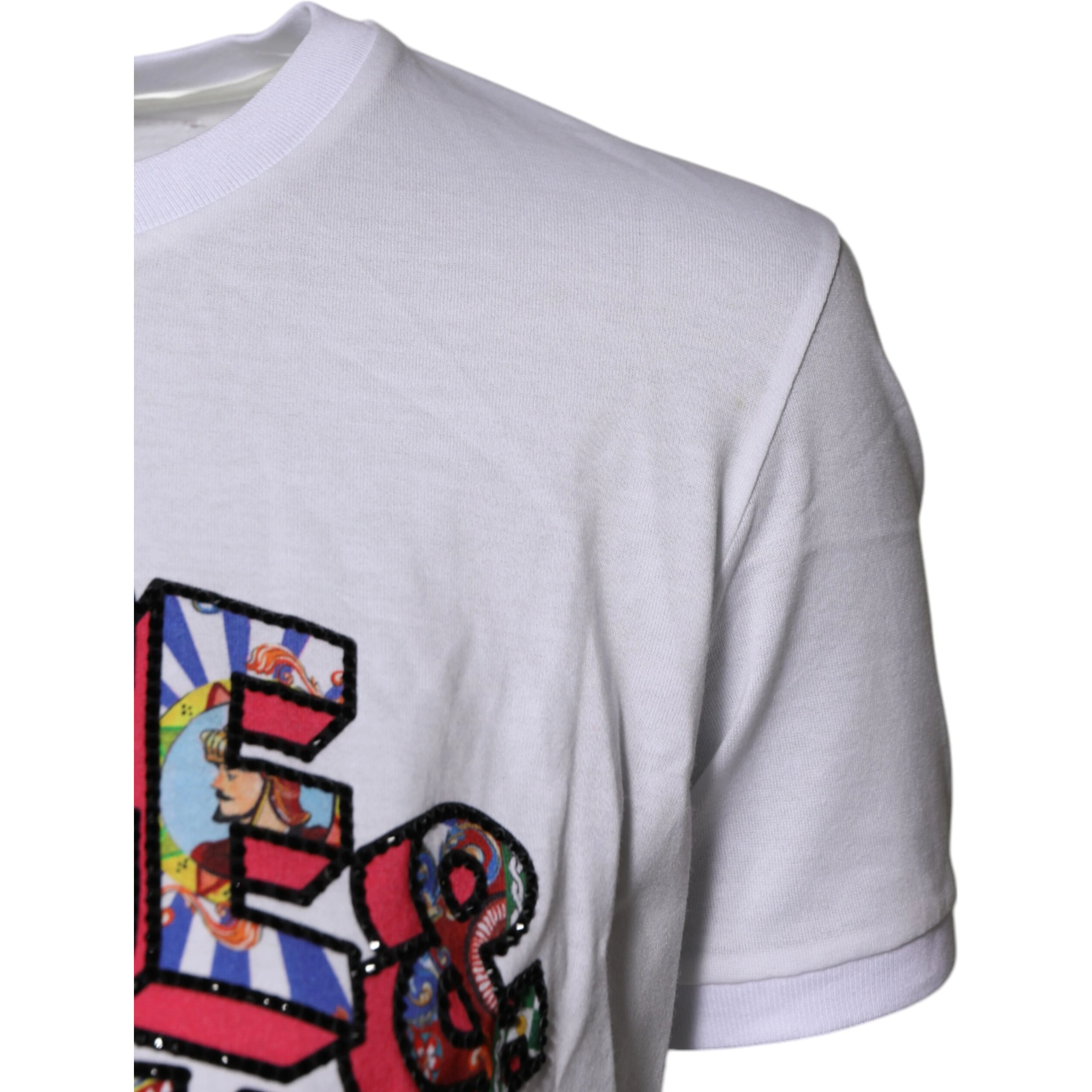 White Cotton Logo Print Round Neck T-shirt