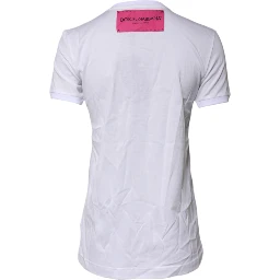 White Cotton Logo Print Round Neck T-shirt