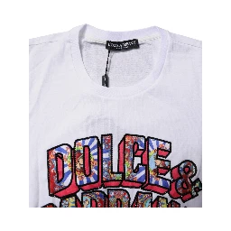 White Cotton Logo Print Round Neck T-shirt