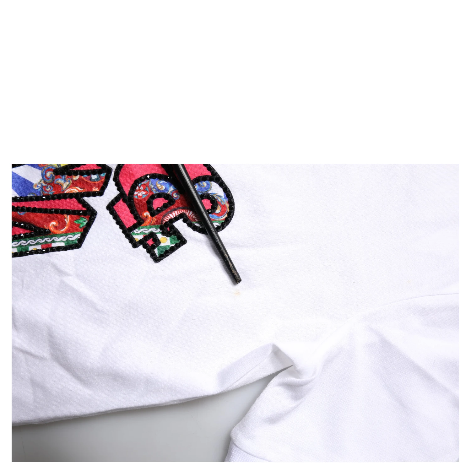 White Cotton Logo Print Round Neck T-shirt