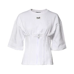 White Cotton Blend 3/4 Sleeves Blouse Top