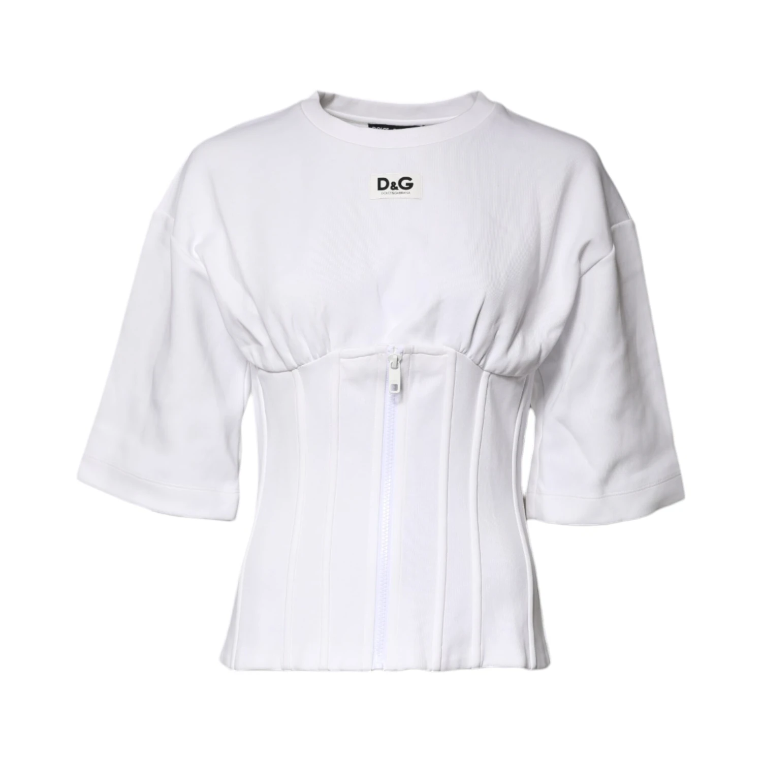 White Cotton Blend 3/4 Sleeves Blouse Top
