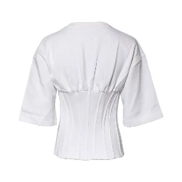 White Cotton Blend 3/4 Sleeves Blouse Top