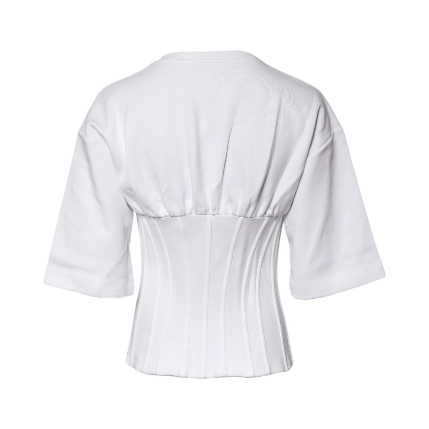 White Cotton Blend 3/4 Sleeves Blouse Top