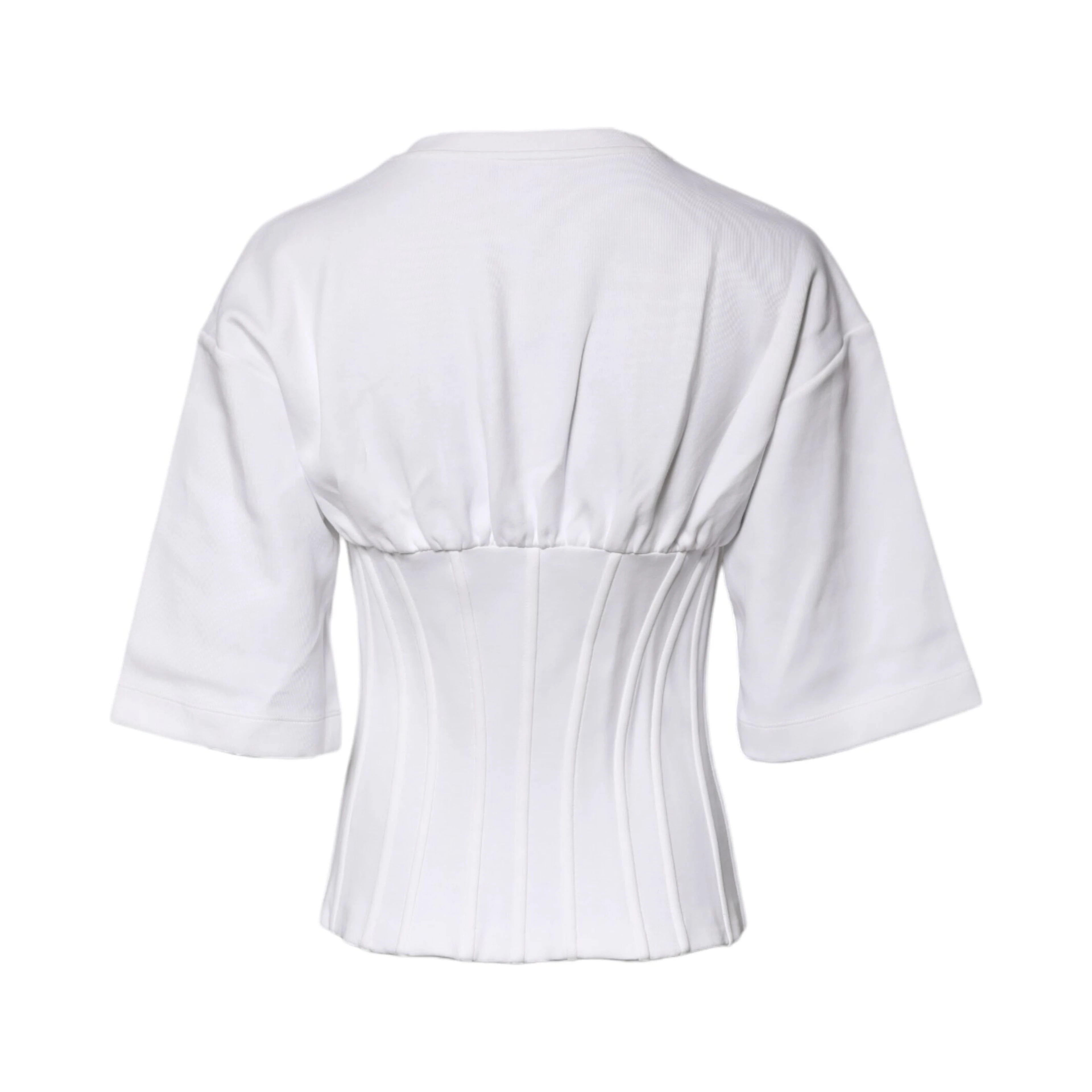 White Cotton Blend 3/4 Sleeves Blouse Top