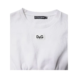 White Cotton Blend 3/4 Sleeves Blouse Top