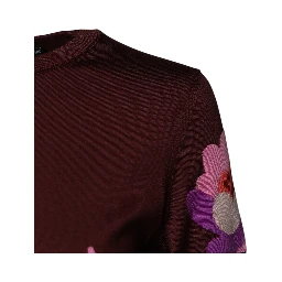 Maroon Floral Silk Crew Neck Blouse Top