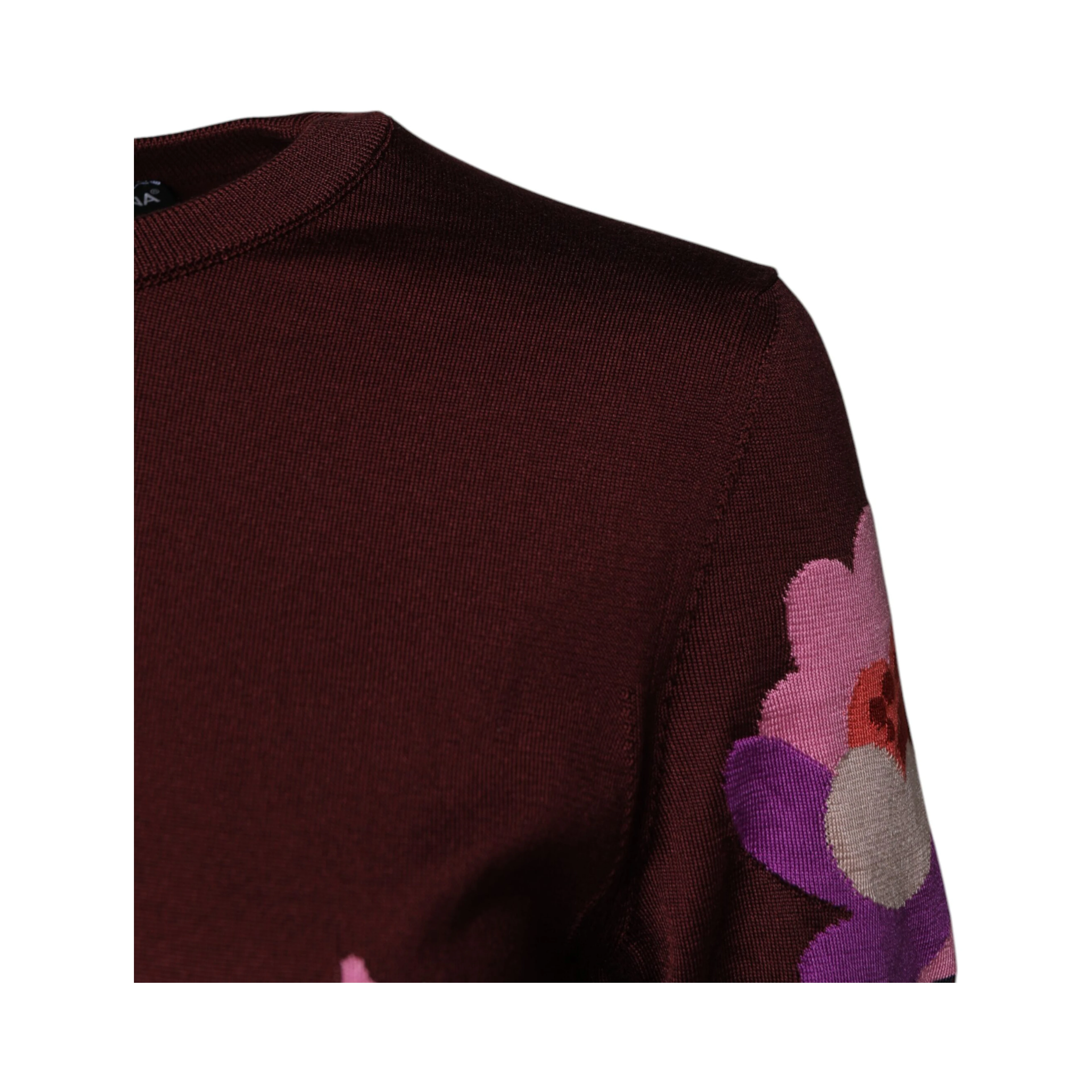 Maroon Floral Silk Crew Neck Blouse Top