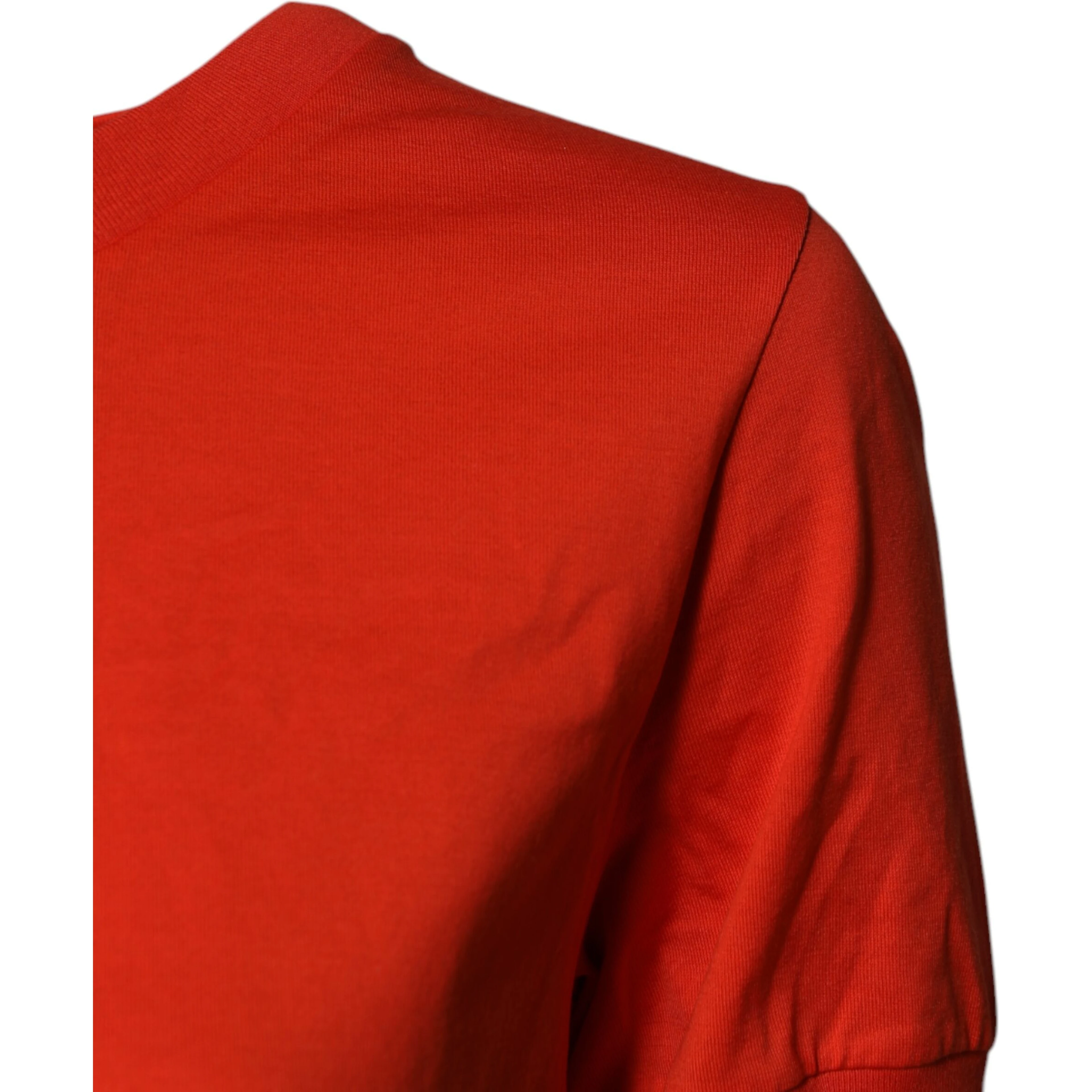 Red Floral Embroidery Cotton Crew Neck T-shirt