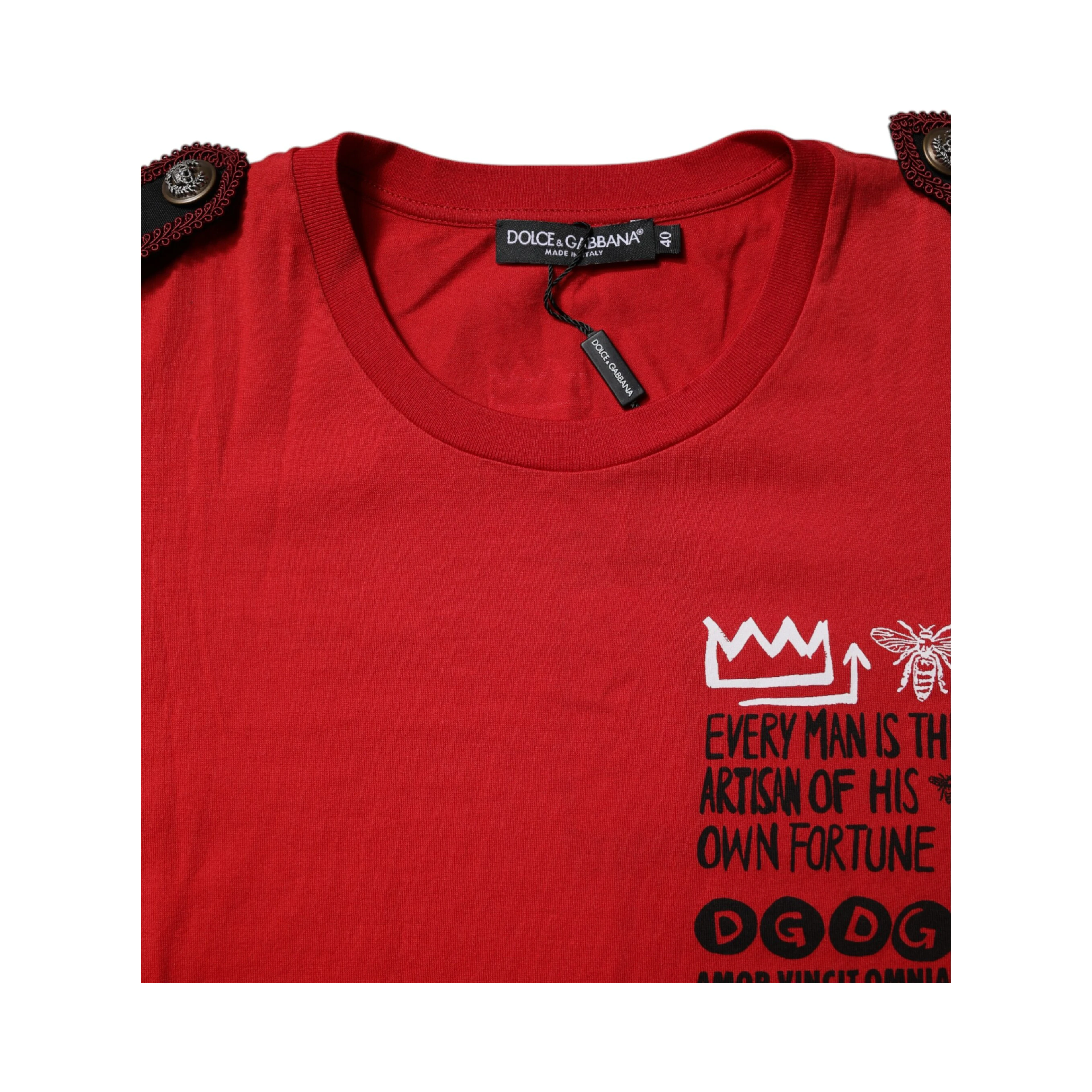 Red Cotton Graphic Print Crew Neck T-shirt