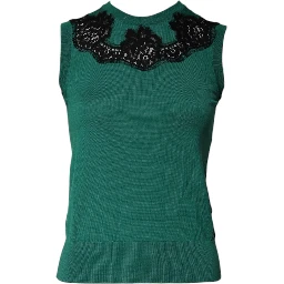 Green Wool Lace Detail Sleeveless Tank Top