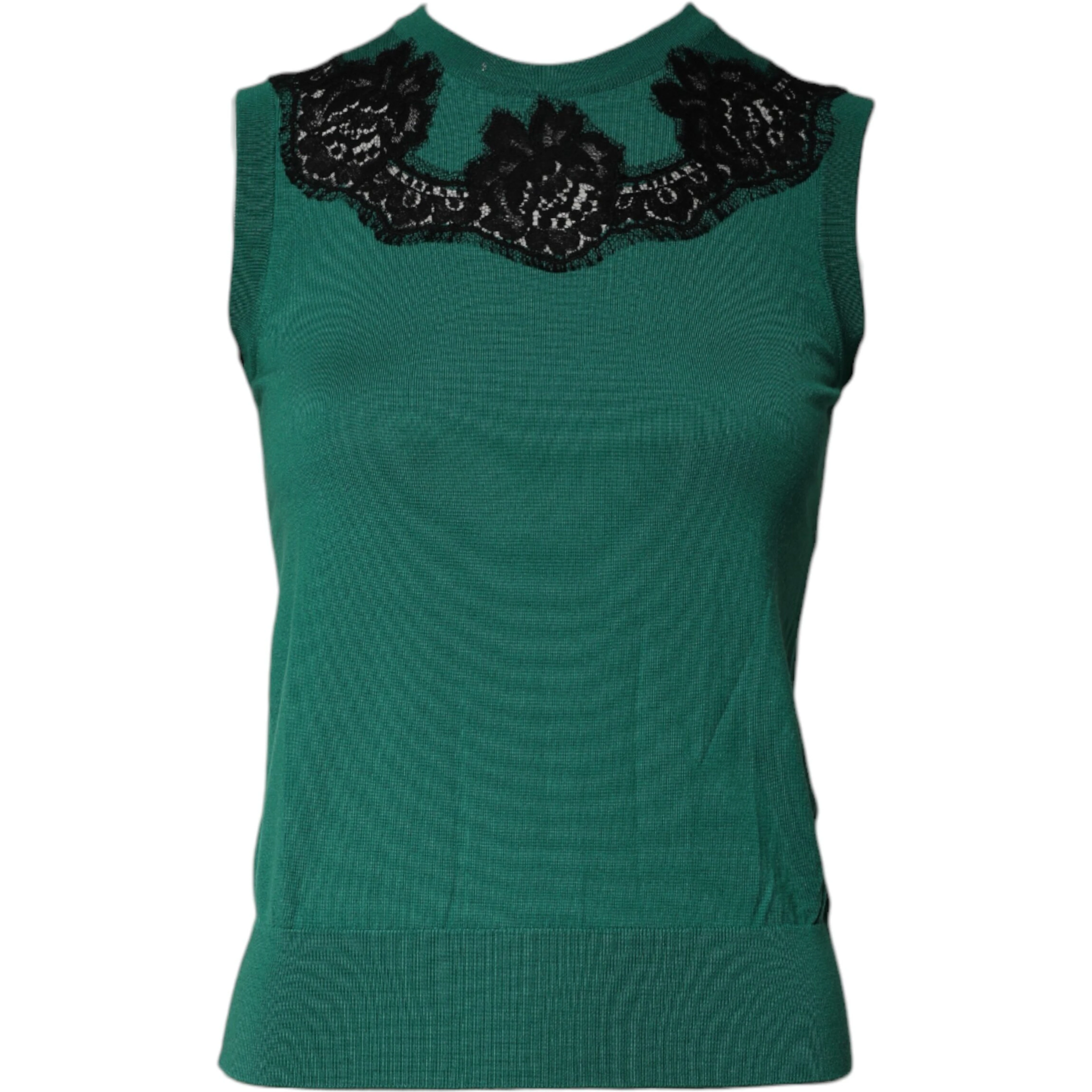 Green Wool Lace Detail Sleeveless Tank Top