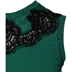 Green Wool Lace Detail Sleeveless Tank Top