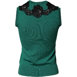 Green Wool Lace Detail Sleeveless Tank Top