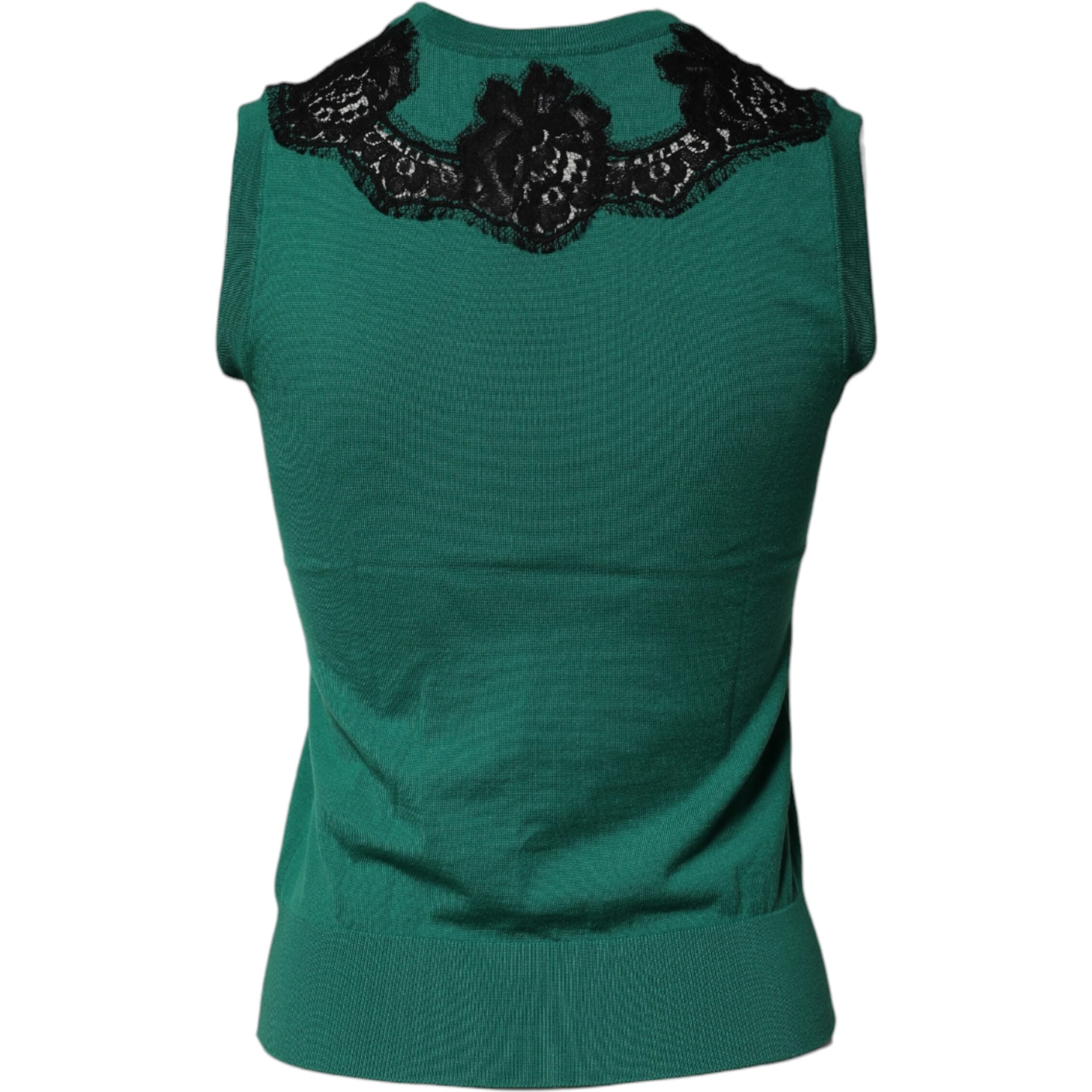 Green Wool Lace Detail Sleeveless Tank Top
