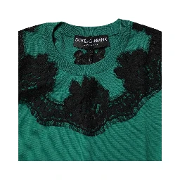 Green Wool Lace Detail Sleeveless Tank Top