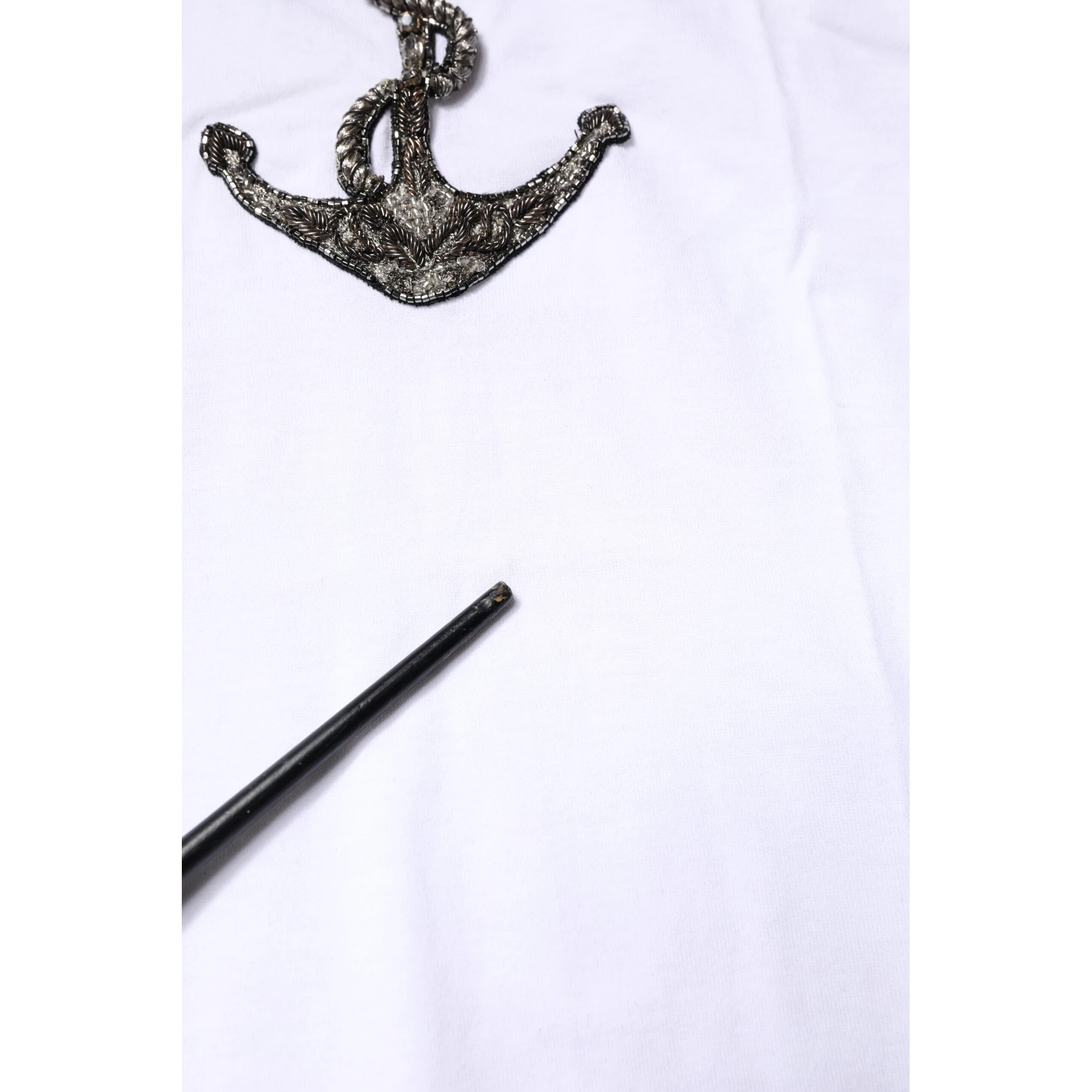 White Cotton Anchor Chain Embroidery Tank Top