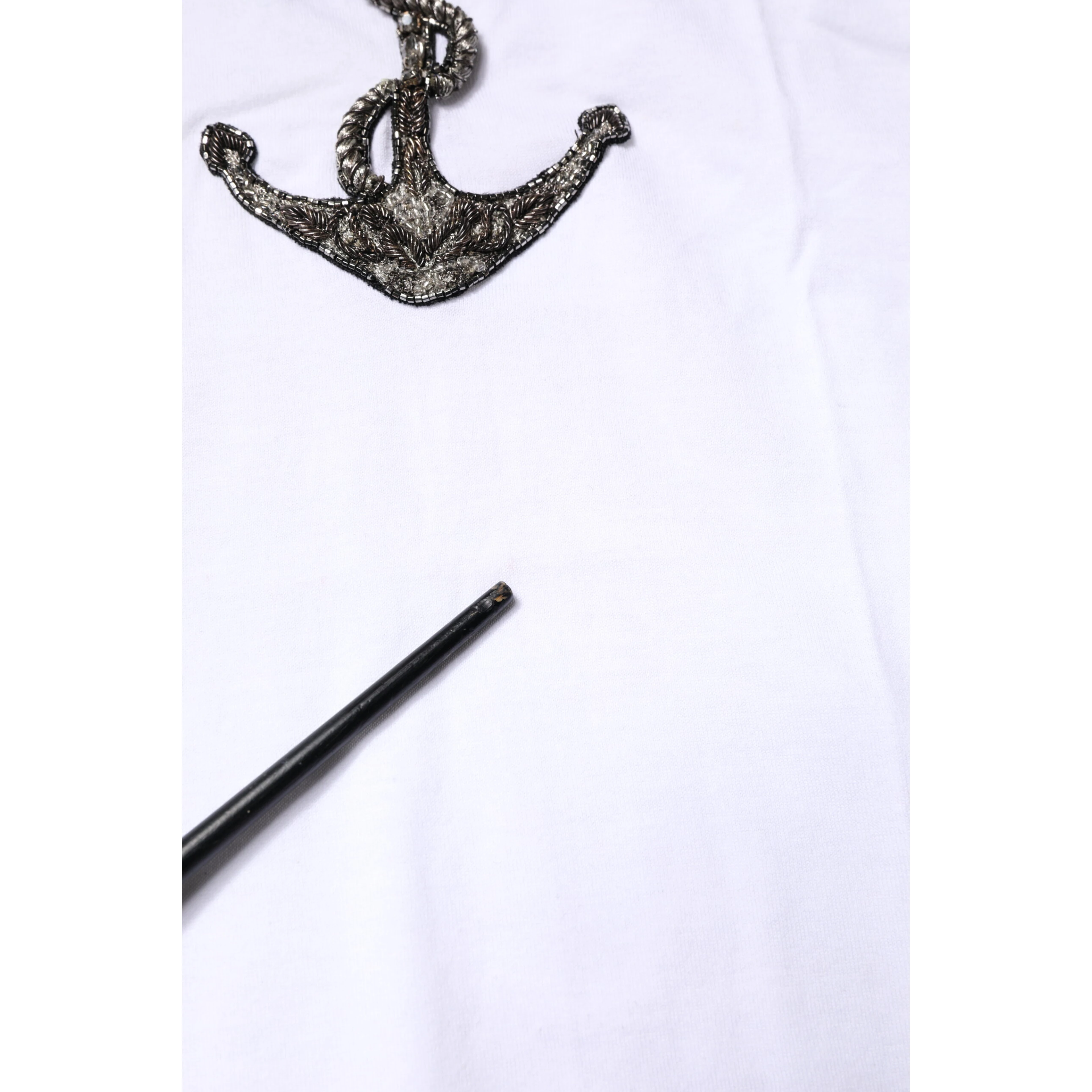 White Cotton Anchor Chain Embroidery Tank Top