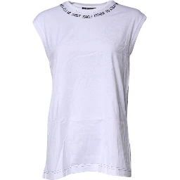 White Cotton Sleeveless Printed Tank T-shirt