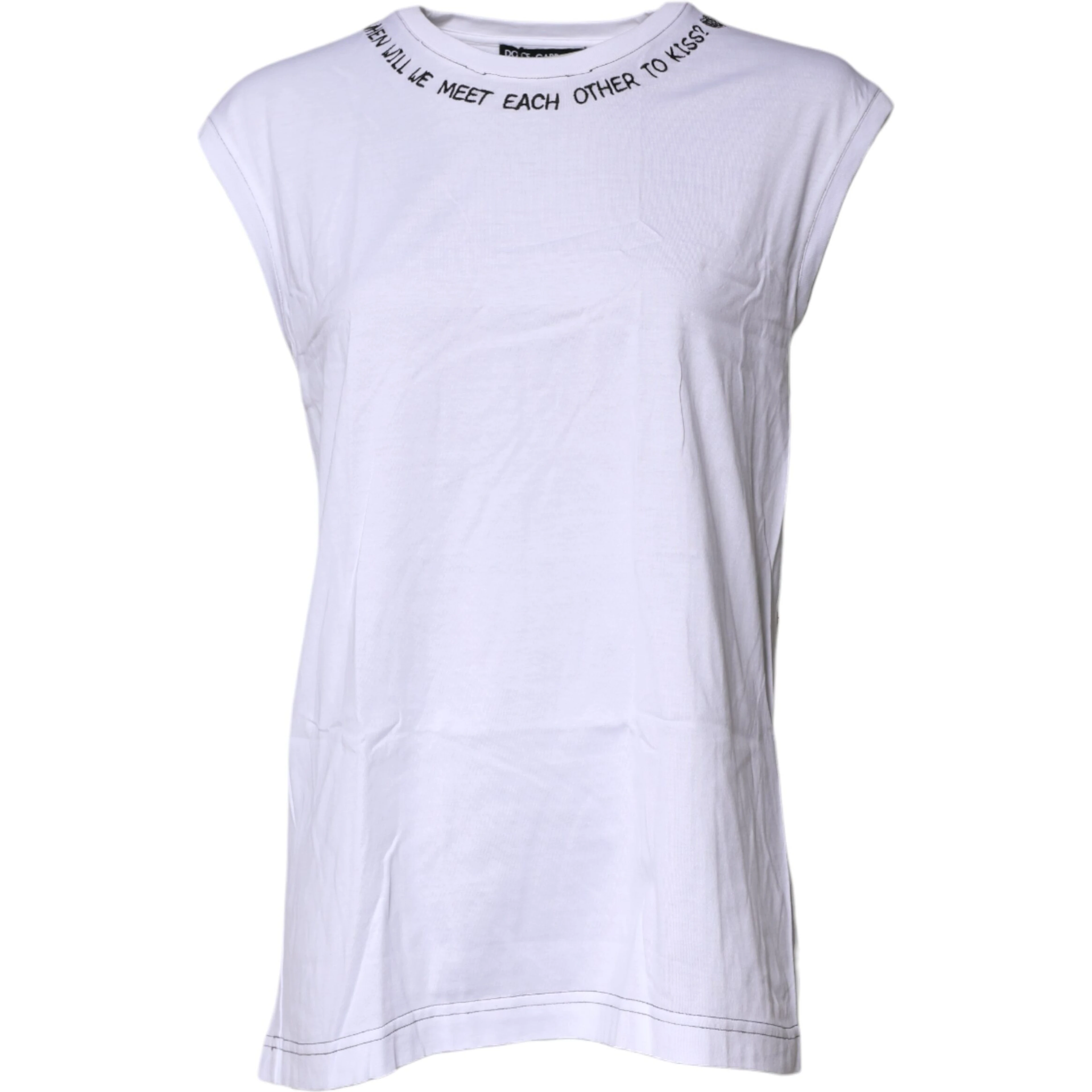 White Cotton Sleeveless Printed Tank T-shirt