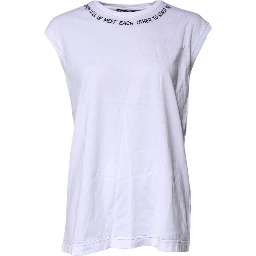 White Cotton Sleeveless Printed Tank T-shirt