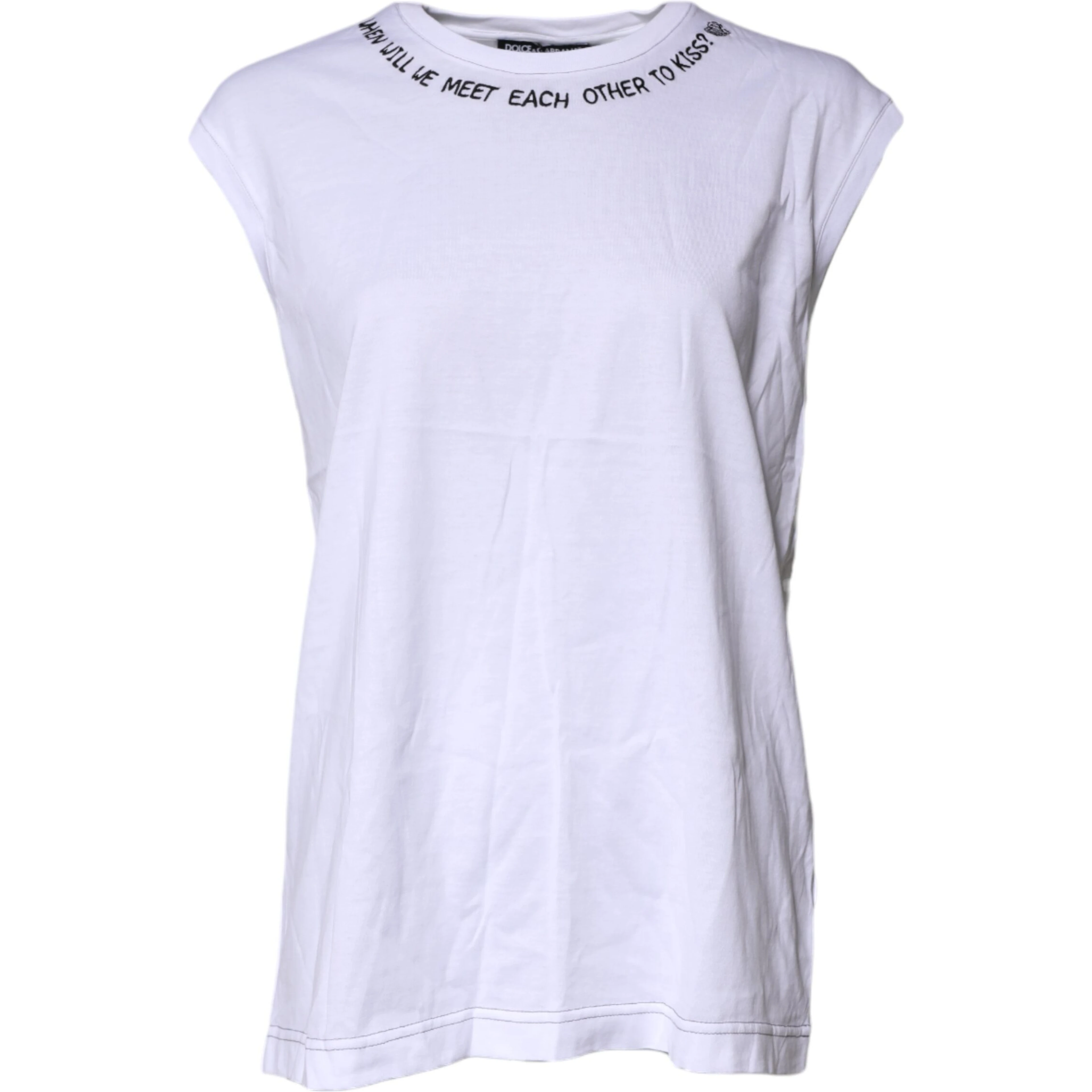White Cotton Sleeveless Printed Tank T-shirt