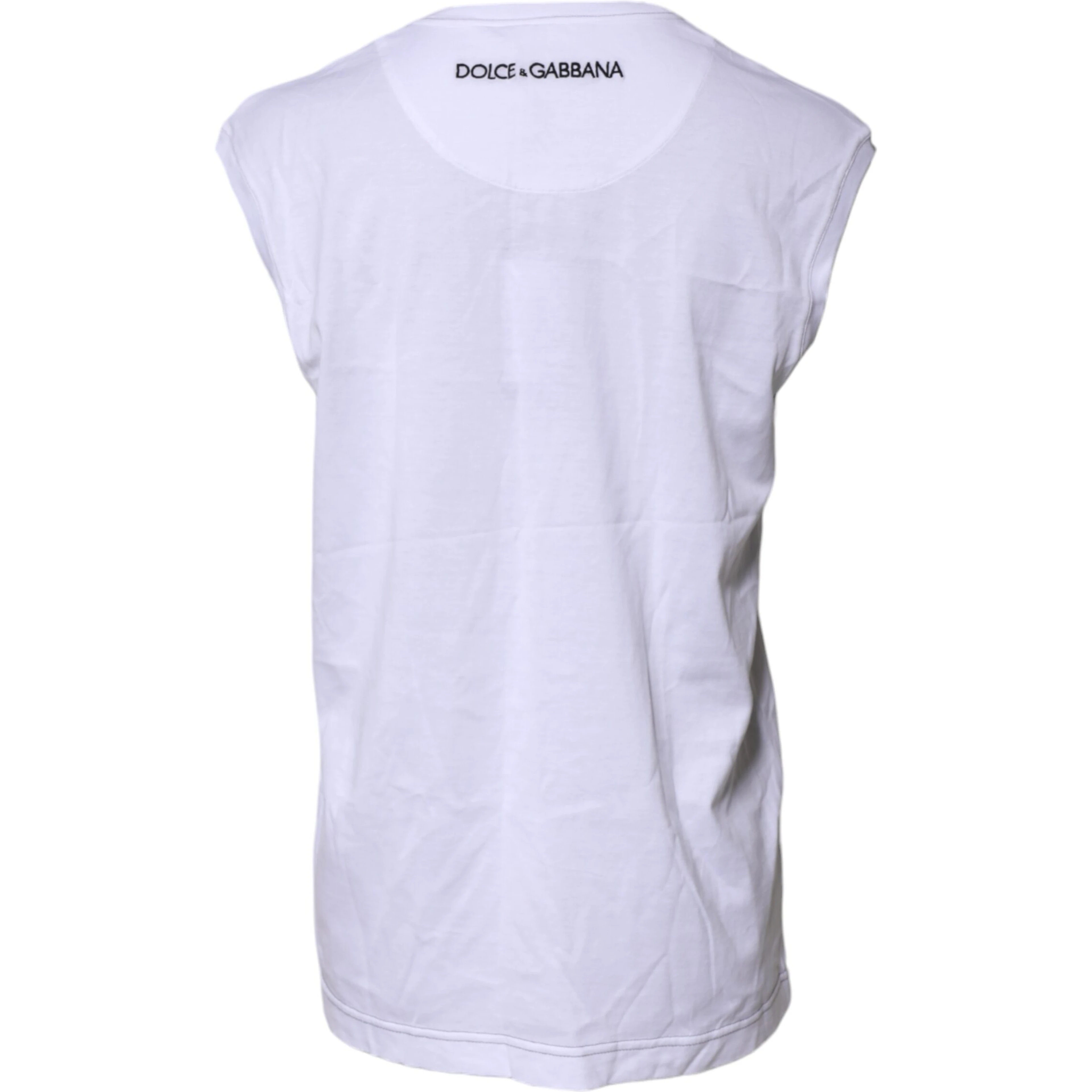 White Cotton Sleeveless Printed Tank T-shirt