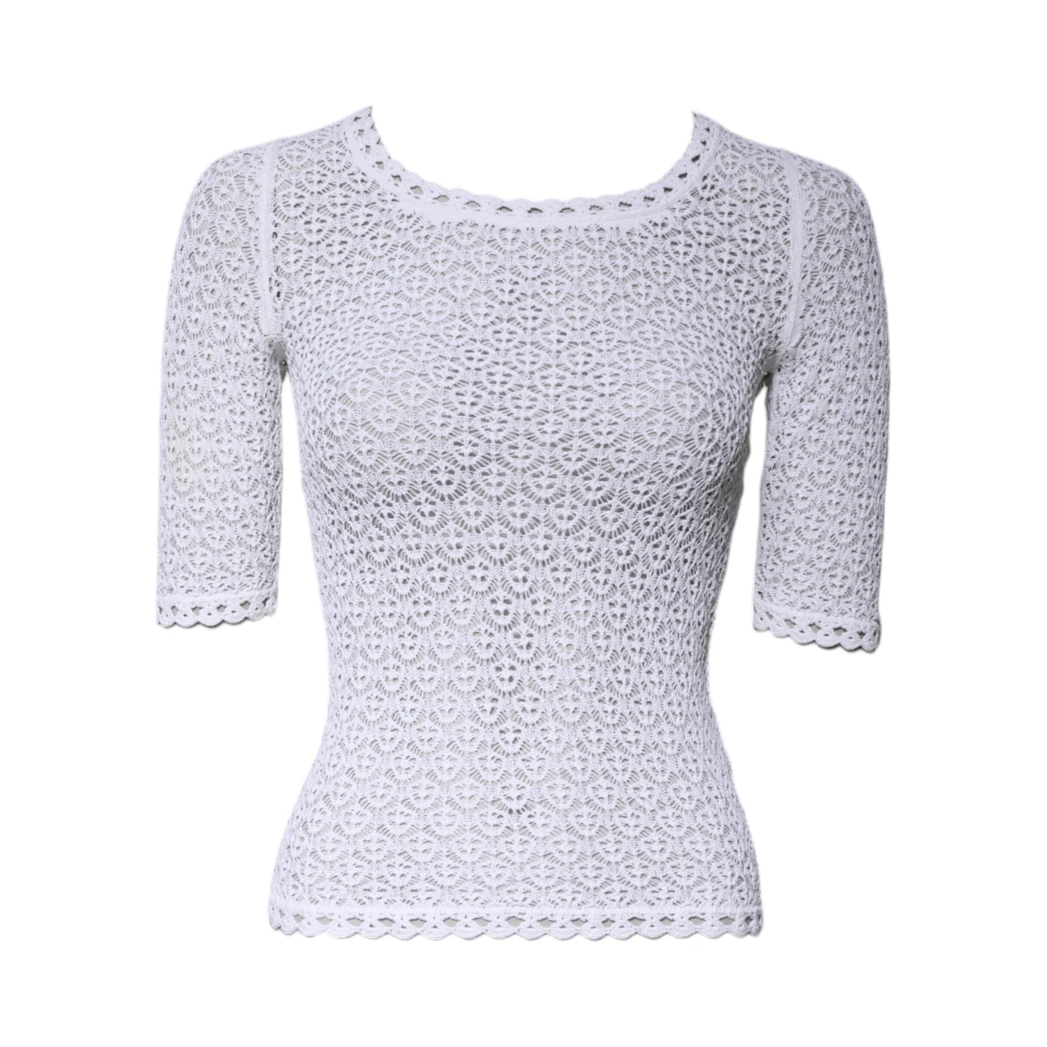 White Viscose Short Sleeve Crochet Top