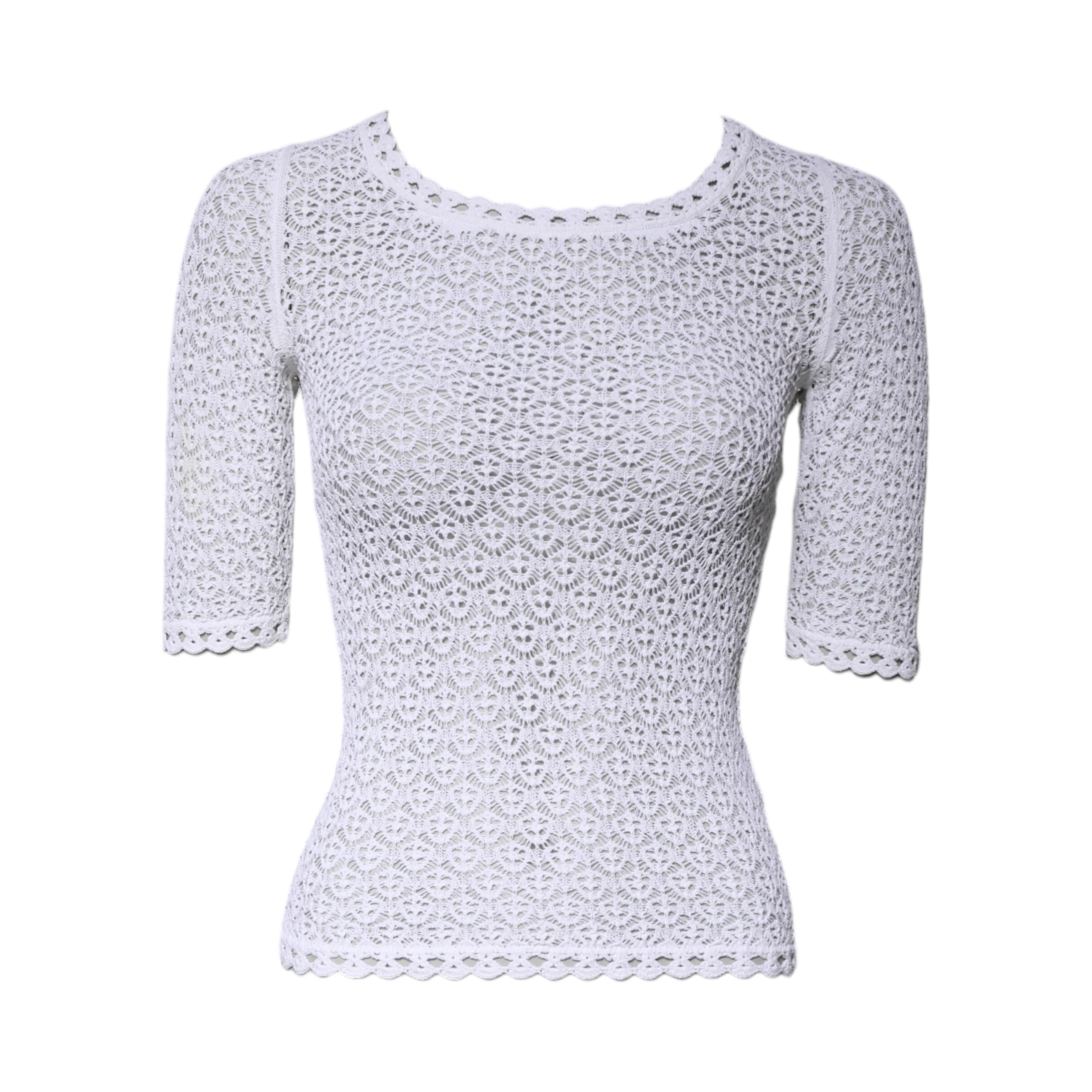 White Viscose Short Sleeve Crochet Top