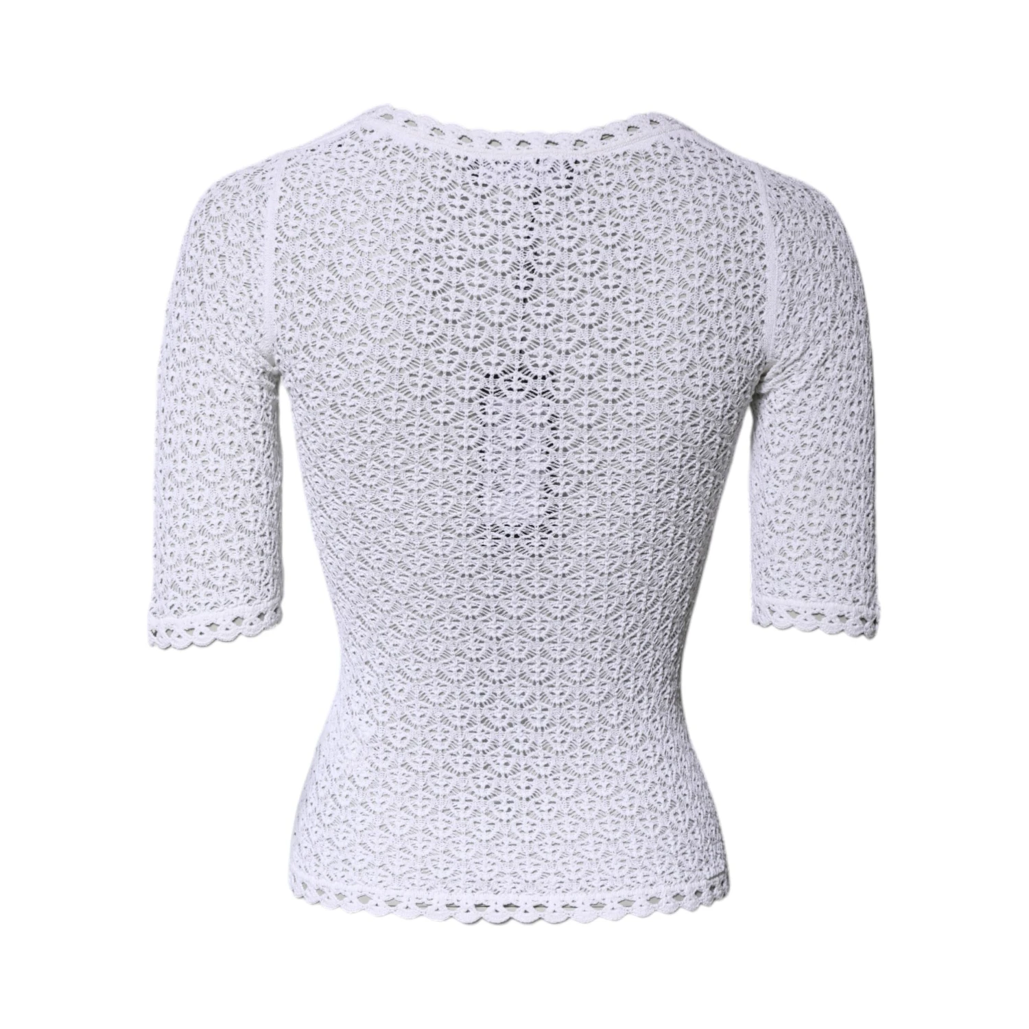 White Viscose Short Sleeve Crochet Top