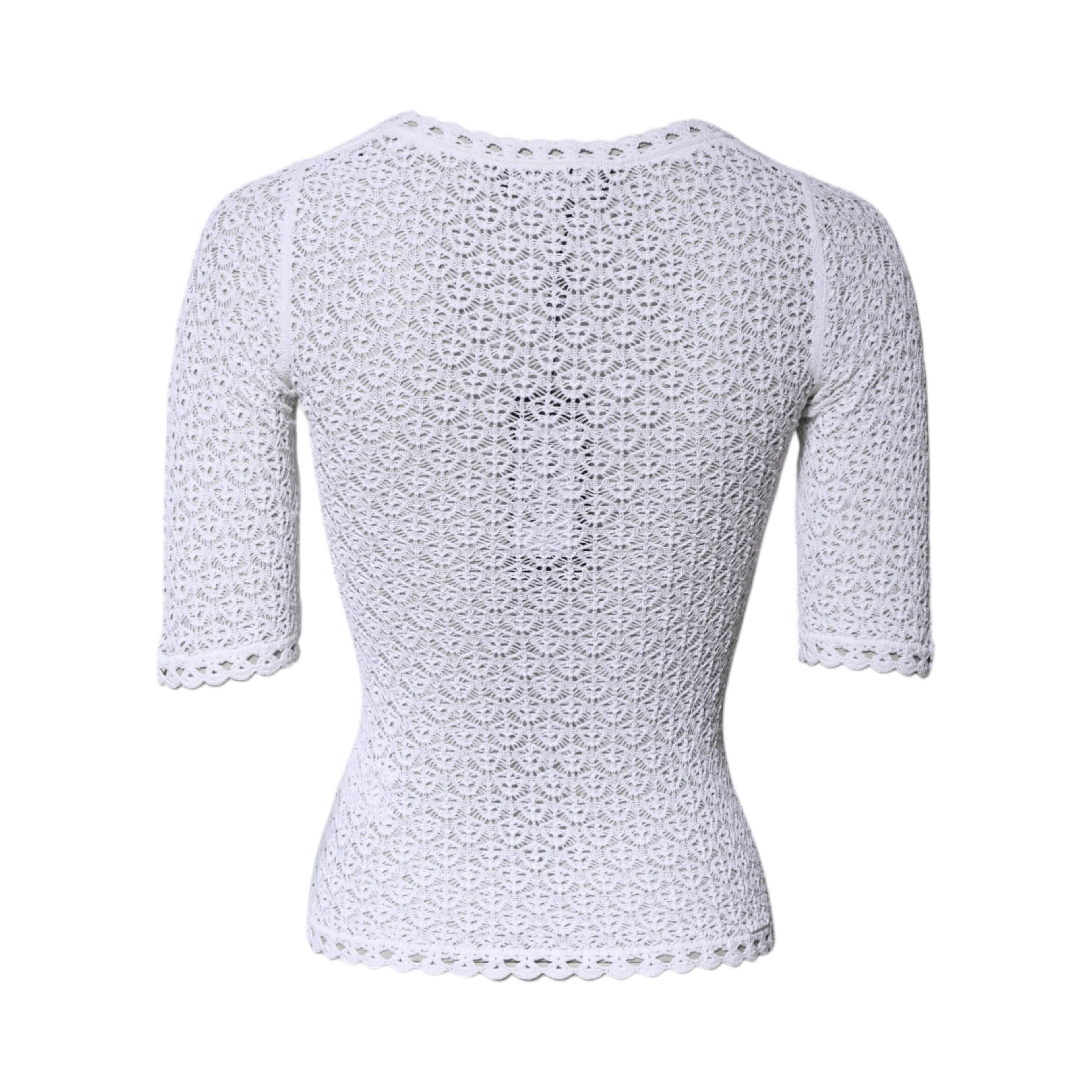 White Viscose Short Sleeve Crochet Top