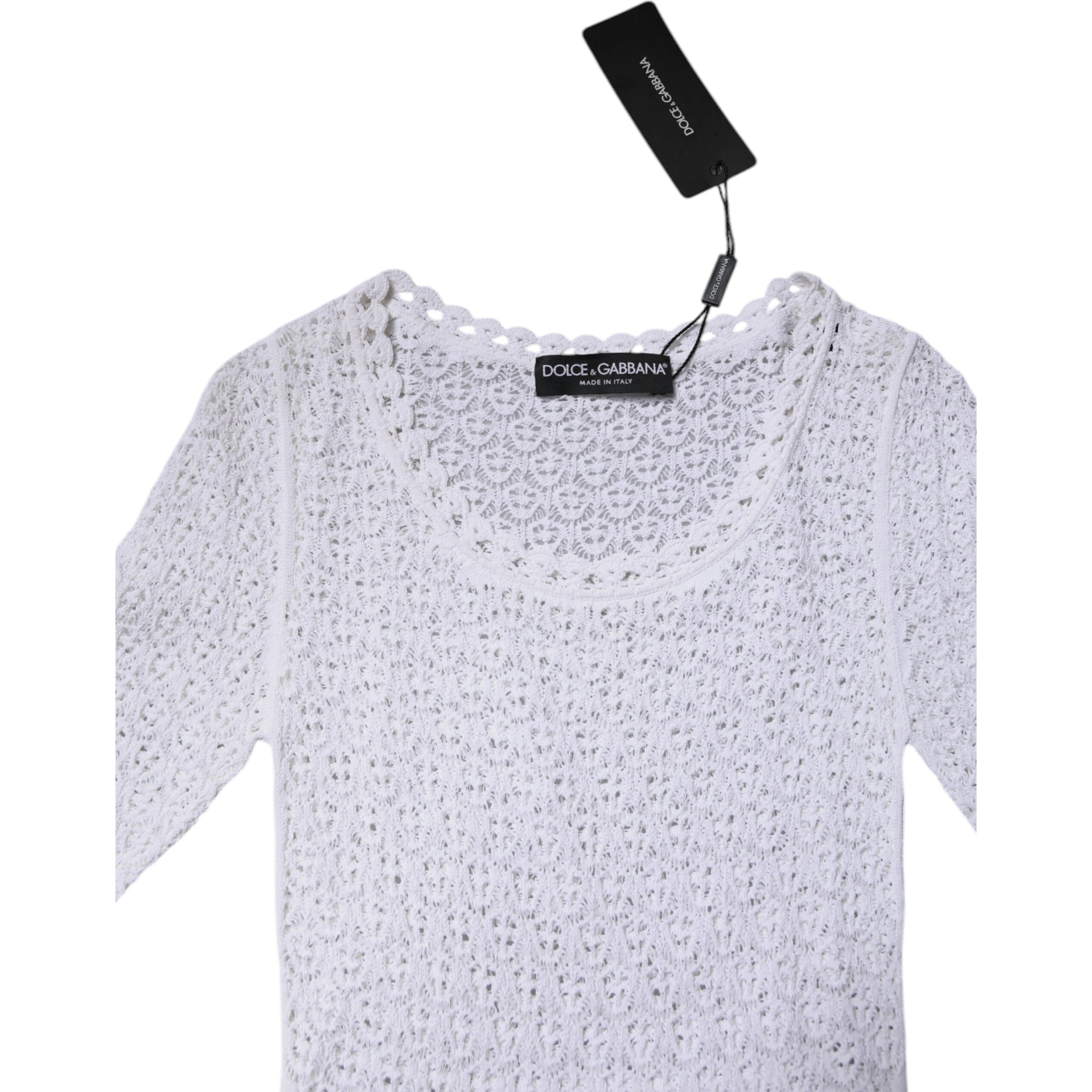 White Viscose Short Sleeve Crochet Top