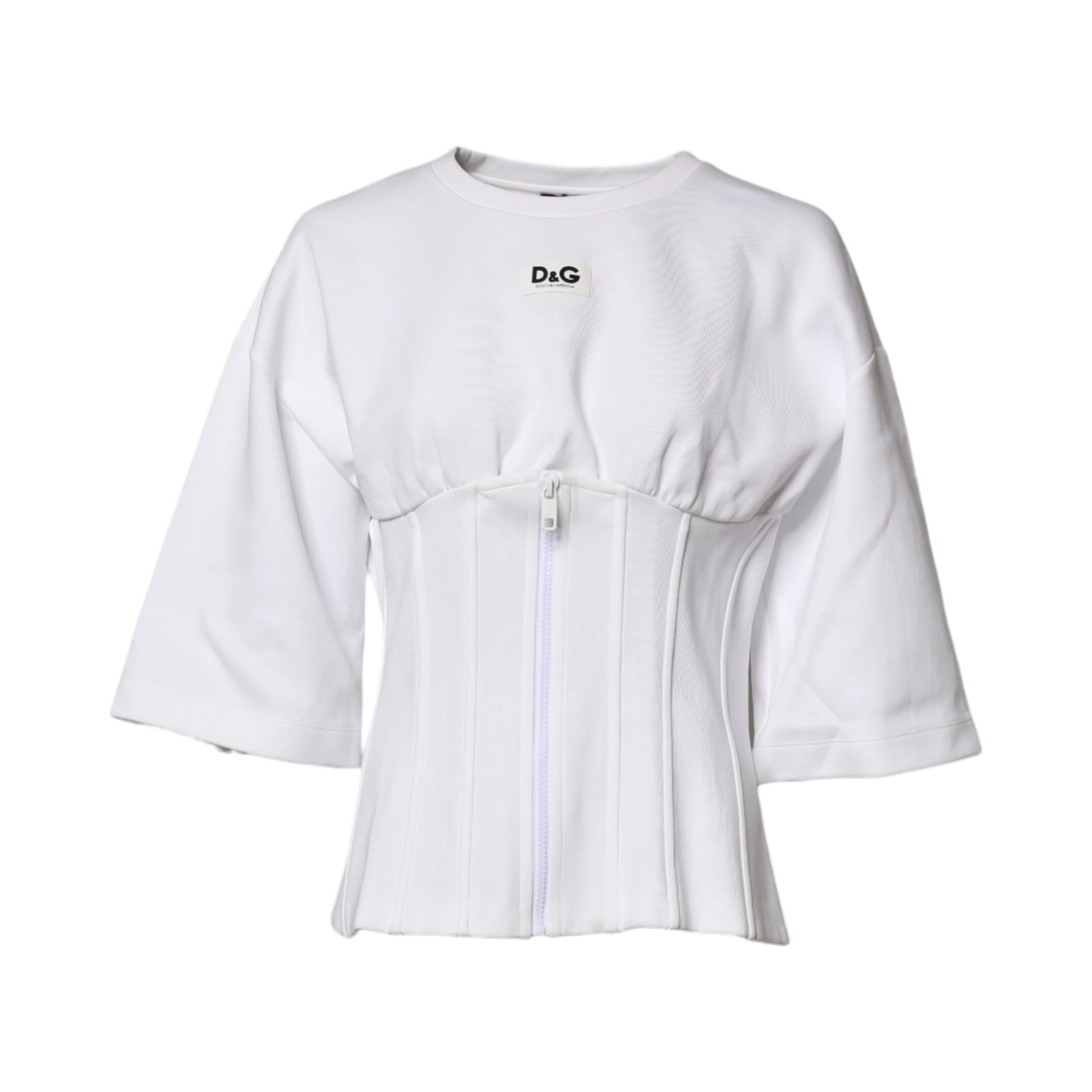 White Cotton Blend 3/4 Sleeves Blouse Top