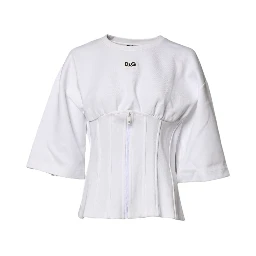 White Cotton Blend 3/4 Sleeves Blouse Top