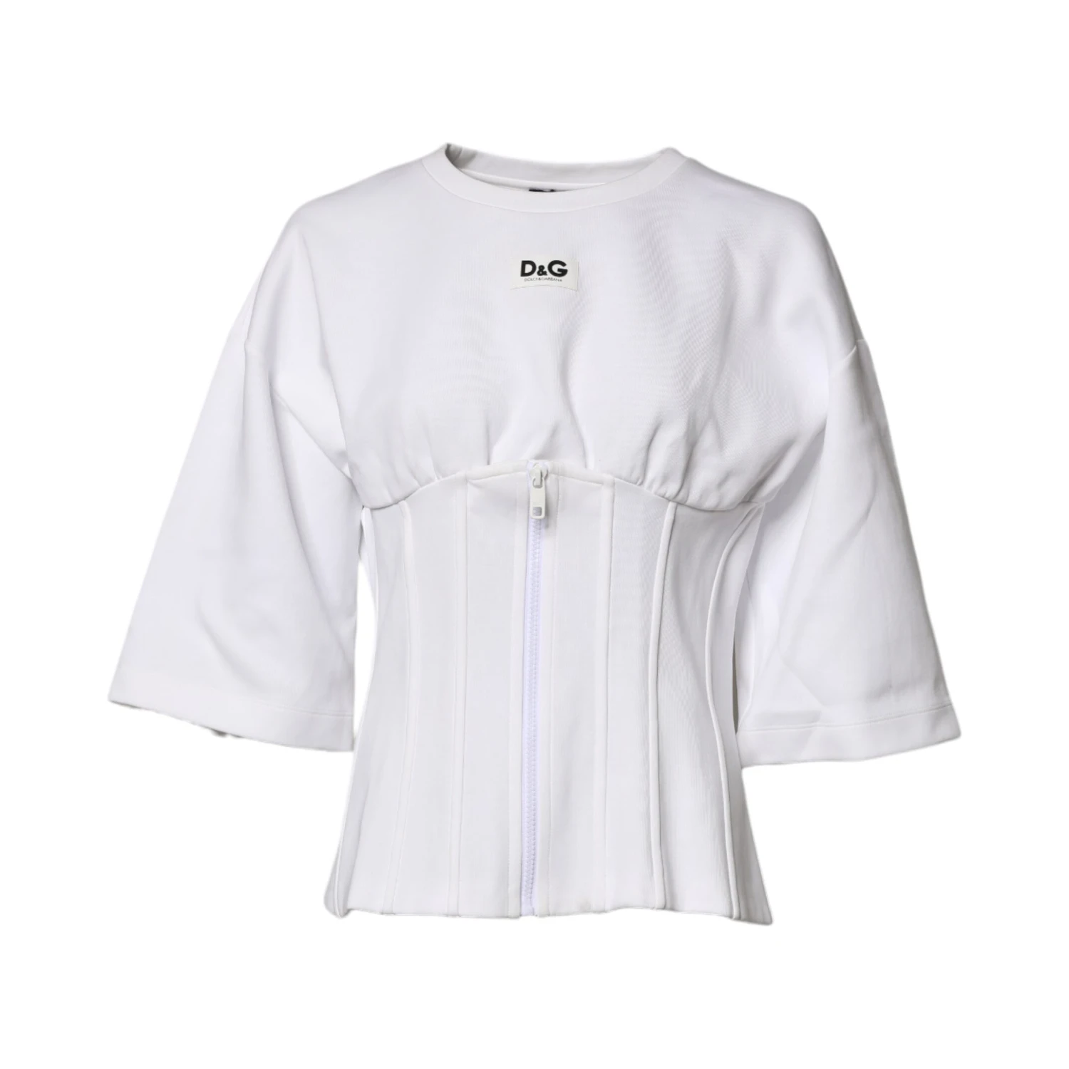 White Cotton Blend 3/4 Sleeves Blouse Top
