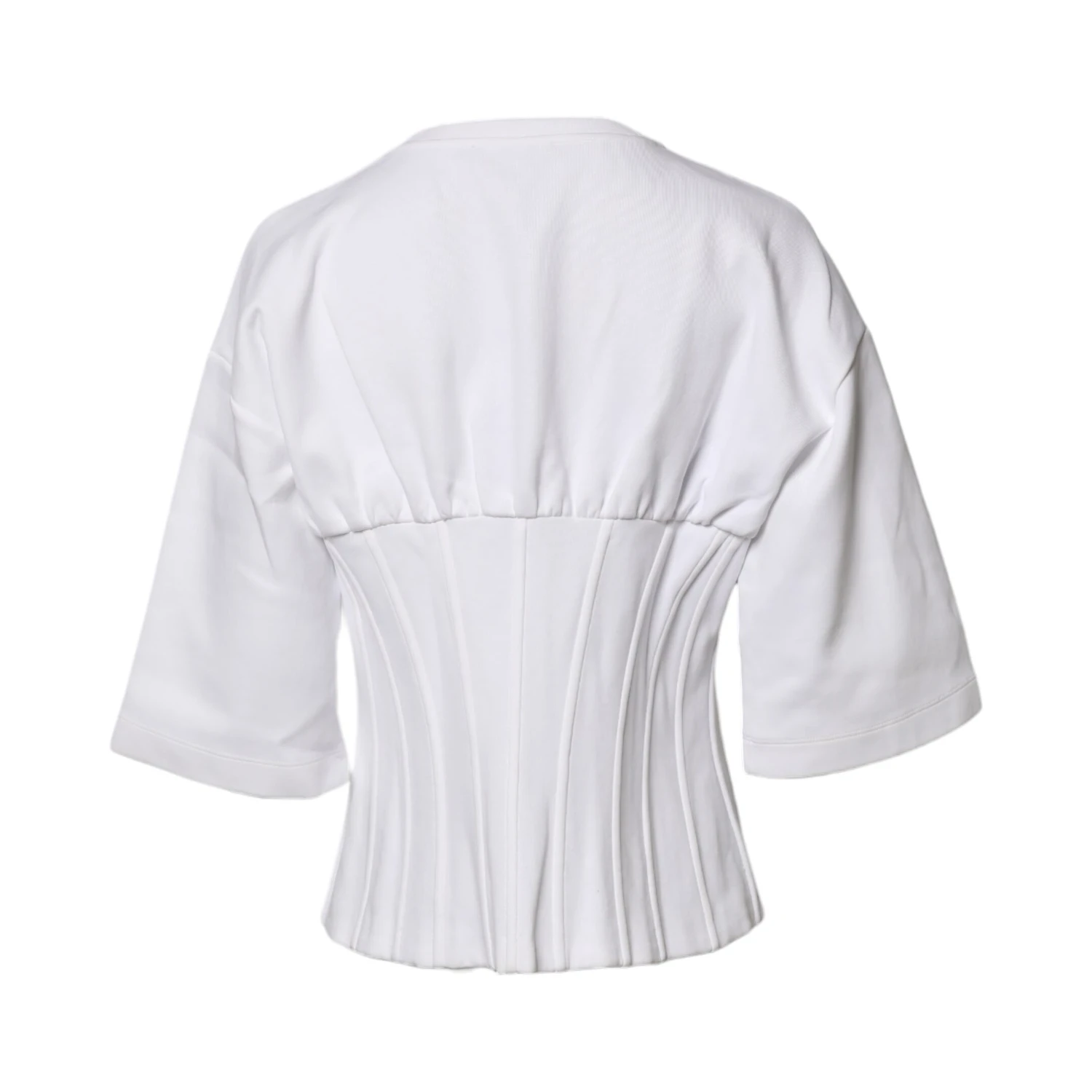 White Cotton Blend 3/4 Sleeves Blouse Top
