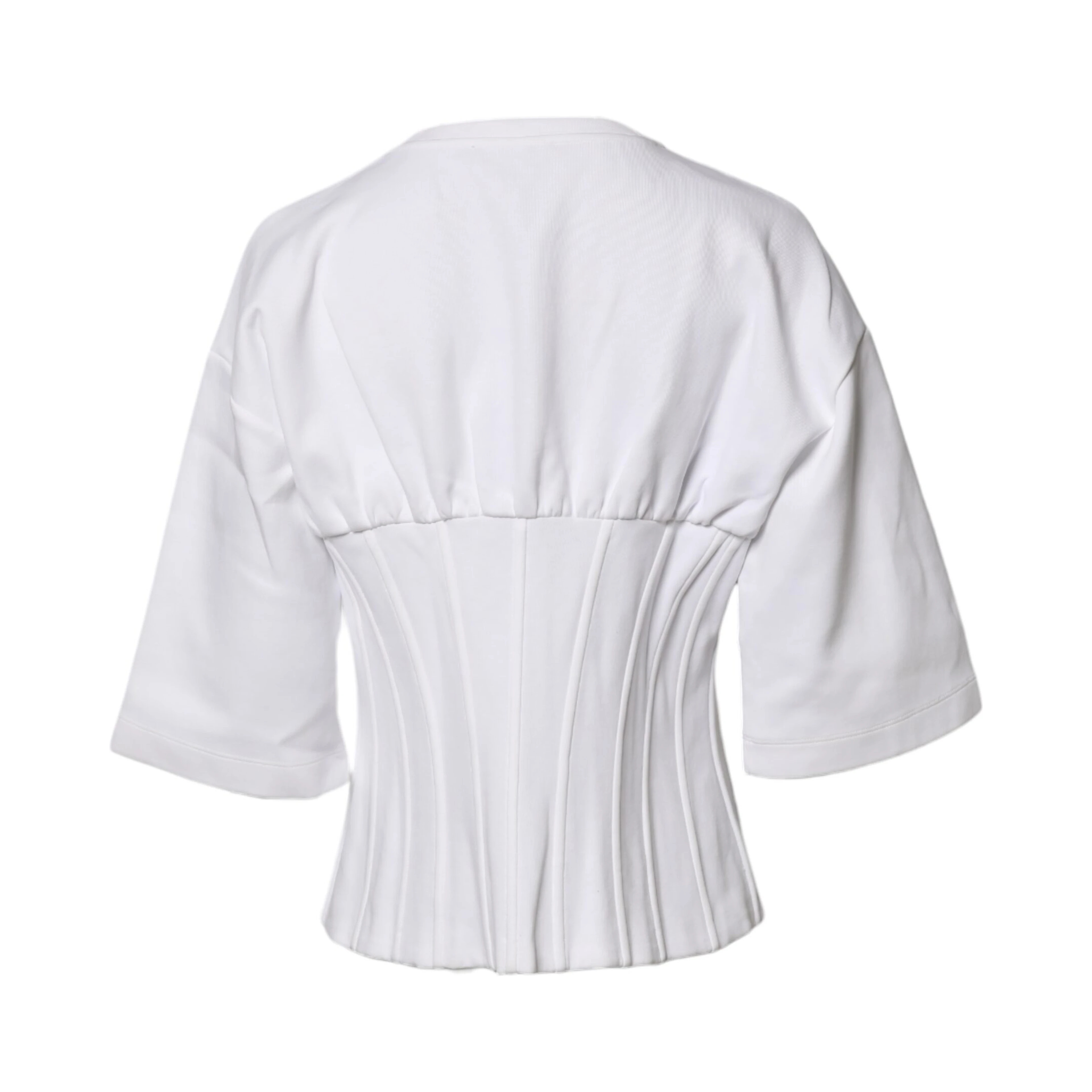 White Cotton Blend 3/4 Sleeves Blouse Top