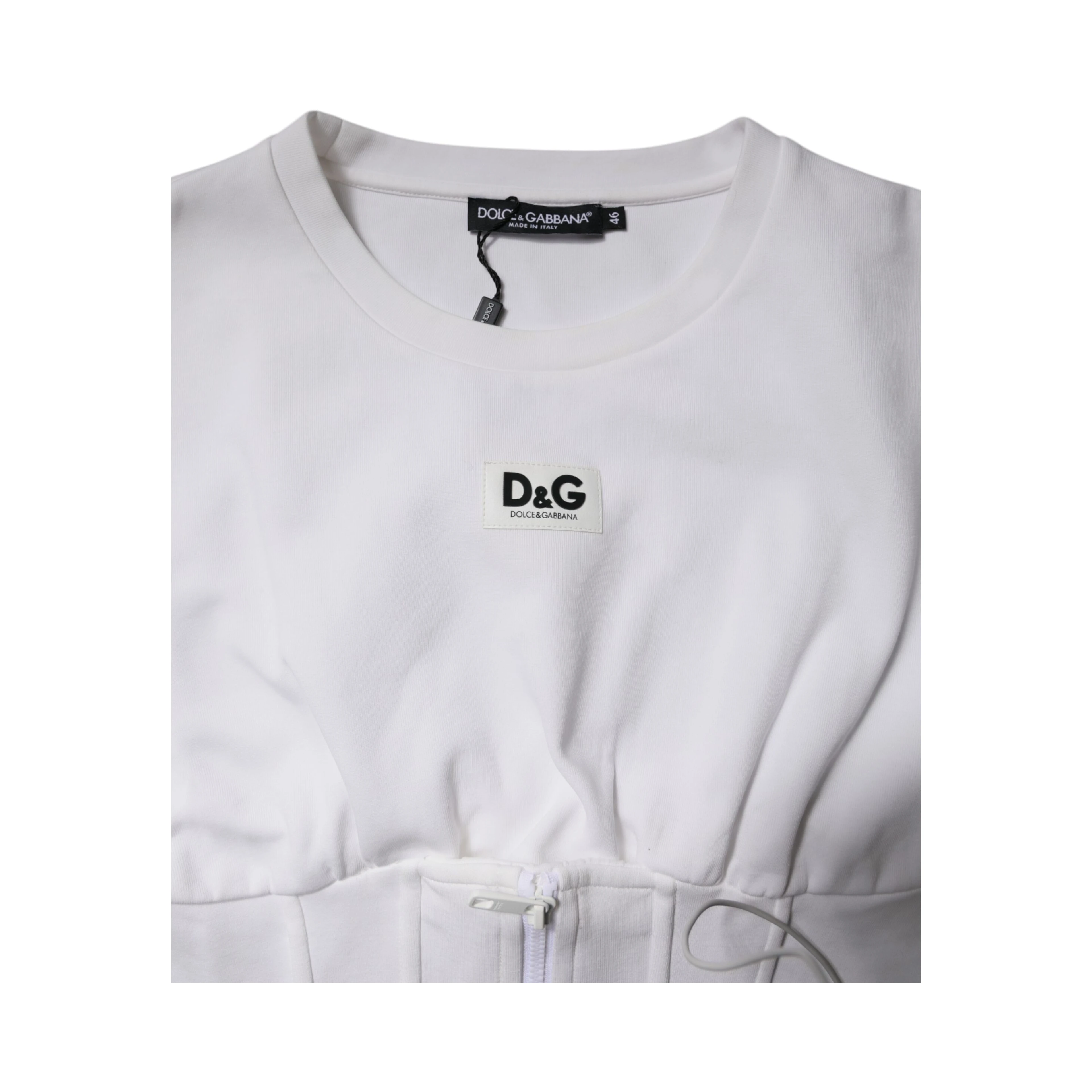 White Cotton Blend 3/4 Sleeves Blouse Top